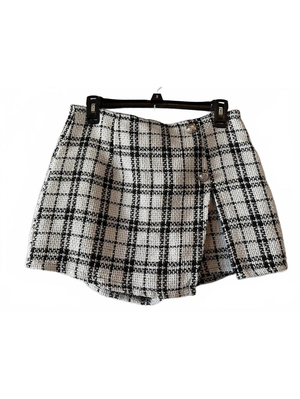 SHEIN Black and White Plaid Skort Size US 8/10